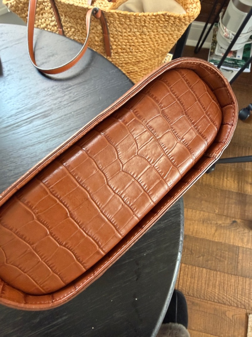 Sezane Cognac Croc-Embossed Leather Crossbody with Gold Rope Chain - Picture 5 of 6